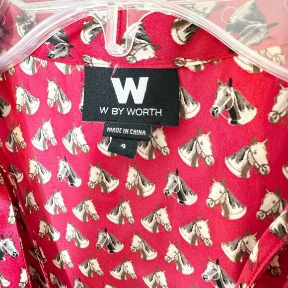 W by Worth Horse Head Equestrian Print 100% Silk Tie Neck Sleeveless Blouse S/4 - Picture 5 of 9